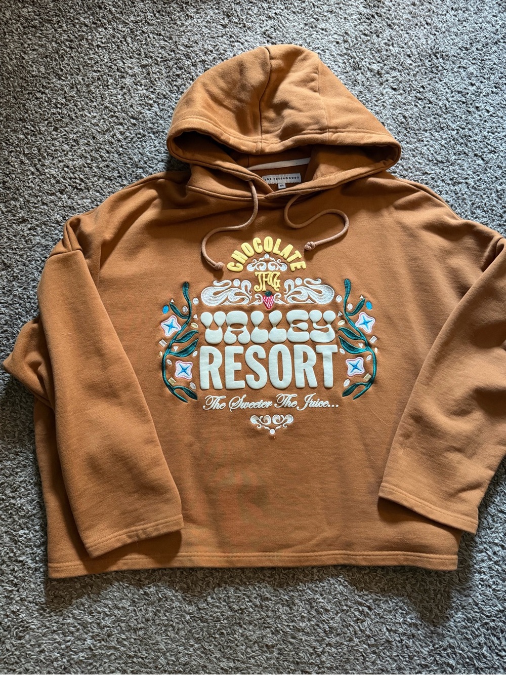 Joe Fresh Goods tan pullover boxy puff print hoodie size XL men’s lightly used